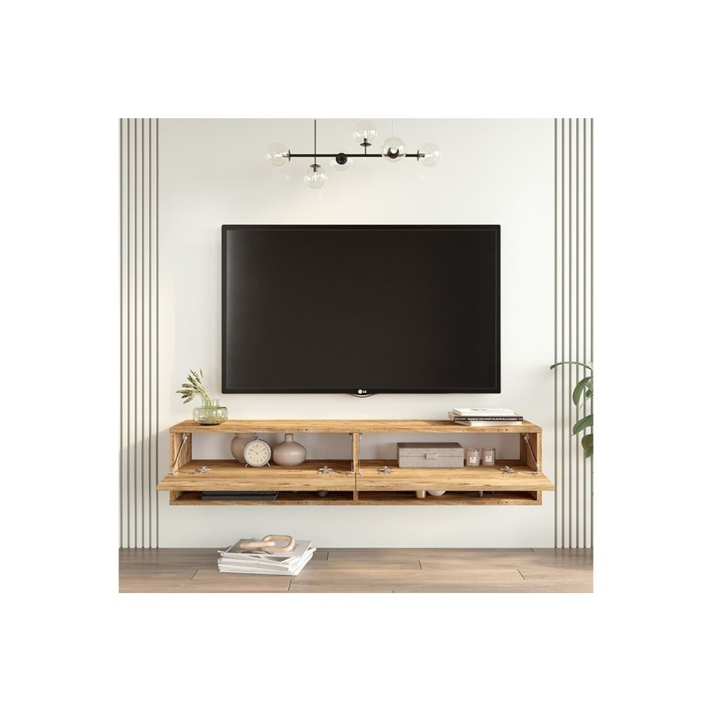 Mueble TV de Pared Color Roble 140x31.6x29.6 cm - 2 Puertas - Estilo Moderno y Funcional.
