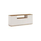 Buffet con 4 Puertas y Estantes en Melamina Blanco y Natural, 180x44.5x75 cm