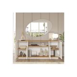 Buffet con 4 Puertas y Estantes en Melamina Blanco y Natural, 180x44.5x75 cm
