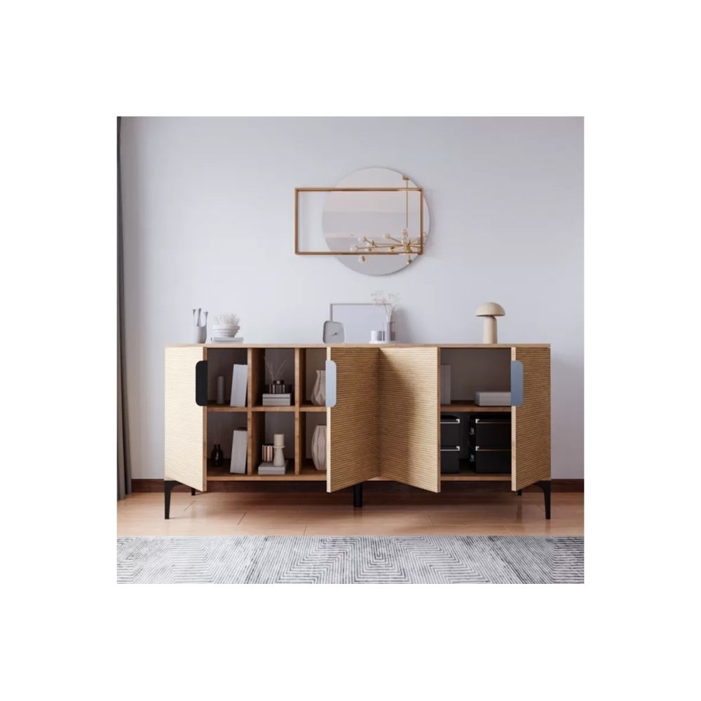 Buffet en Melamina Color Roble, 180x40x78 cm, Diseño Moderno y Duradero