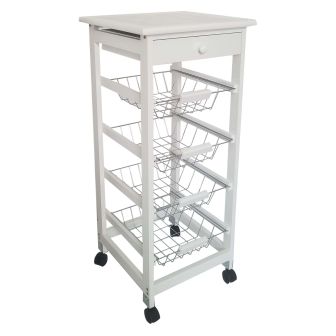 Verdulero Frutero de Cocina 4 Cestas y Cajón 37x37x85 Blanco