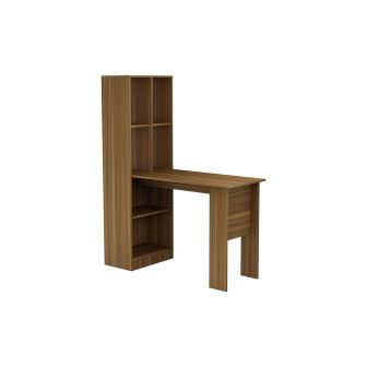 Mesa de Oficina con Librería-Escritorio en Melamina Color Nogal, 120x50x150cm - Diseño Versátil y Funcional