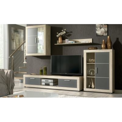Mueble de salón y TV Moderno con Leds Color Cambria, cambria y grafito módulo de comedor