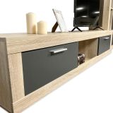 Mueble de salón y TV Moderno con Leds Color Cambria, cambria y grafito módulo de comedor