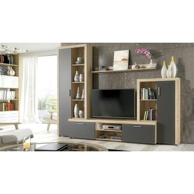 Meyvaser Mueble de salón y TV Composición de salón grande 263 Cm Cambrian- Grafito en madera de gran calidad