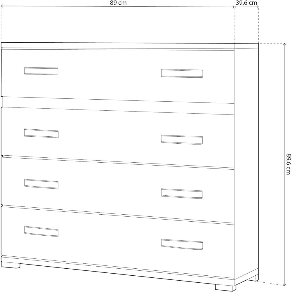 Comoda 4 Cajones, Color Blanco y Grafito, Medidas: 89 cm (Largo) x 89,6 cm (Alto) x 39,6 cm de (Fondo) Meyvaser