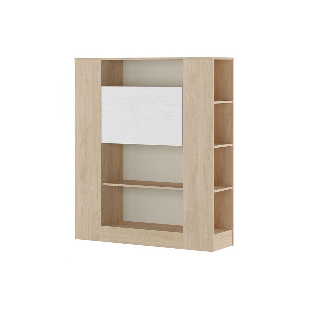 Estantería con Escritorio, Mesa de Ordenador, Acabado en Cambrian y Blanco, Medidas: 119,6 cm (Largo) x 139,6 cm (Alto) x 34,