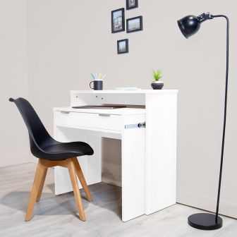 Mesa Escritorio Extensible, Consola Extensible,Color Blanco, Medidas: 90 cm (Largo) x 33-63,4 cm (Ancho) x 87,5 cm (Alto)