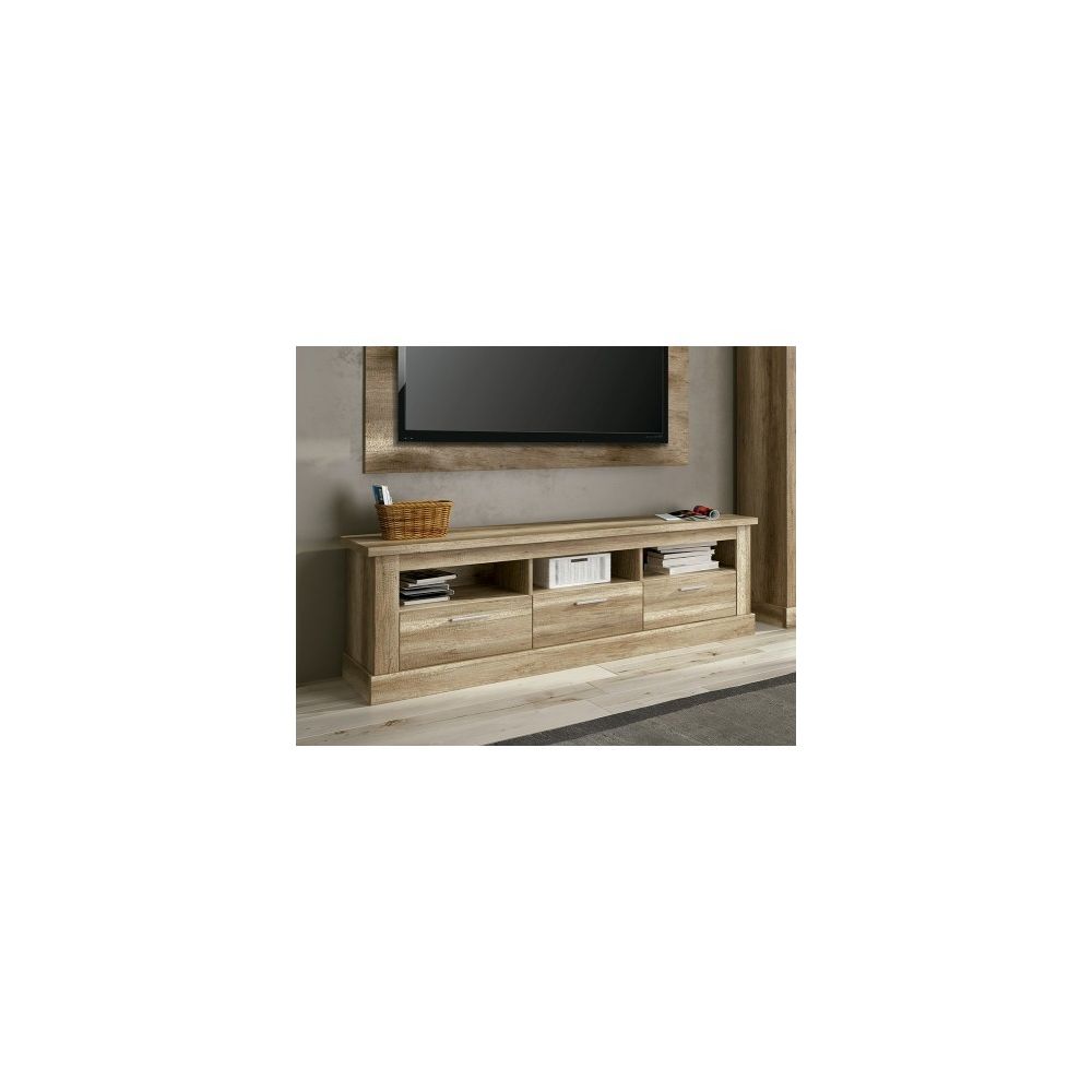 Mueble TV,Mesa de televisión 3 Puertas y 3 Estantes, Acabado en Color Cañón, Patas de Madera,180 cm Lar x 56,6 cm Al x 41,8