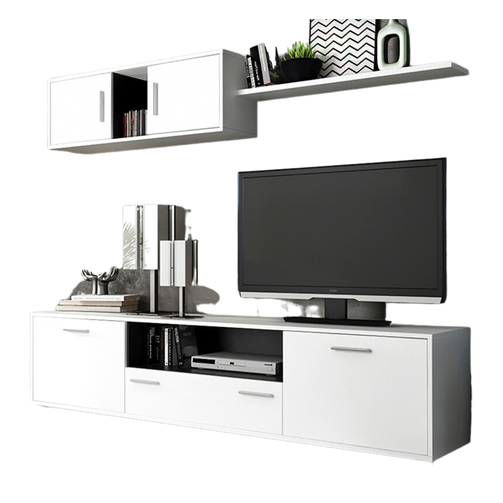 Meyvaser Mueble de salón y TV Composición para salón 200 Cm Color Blanco Gran Espacio Almacenamiento