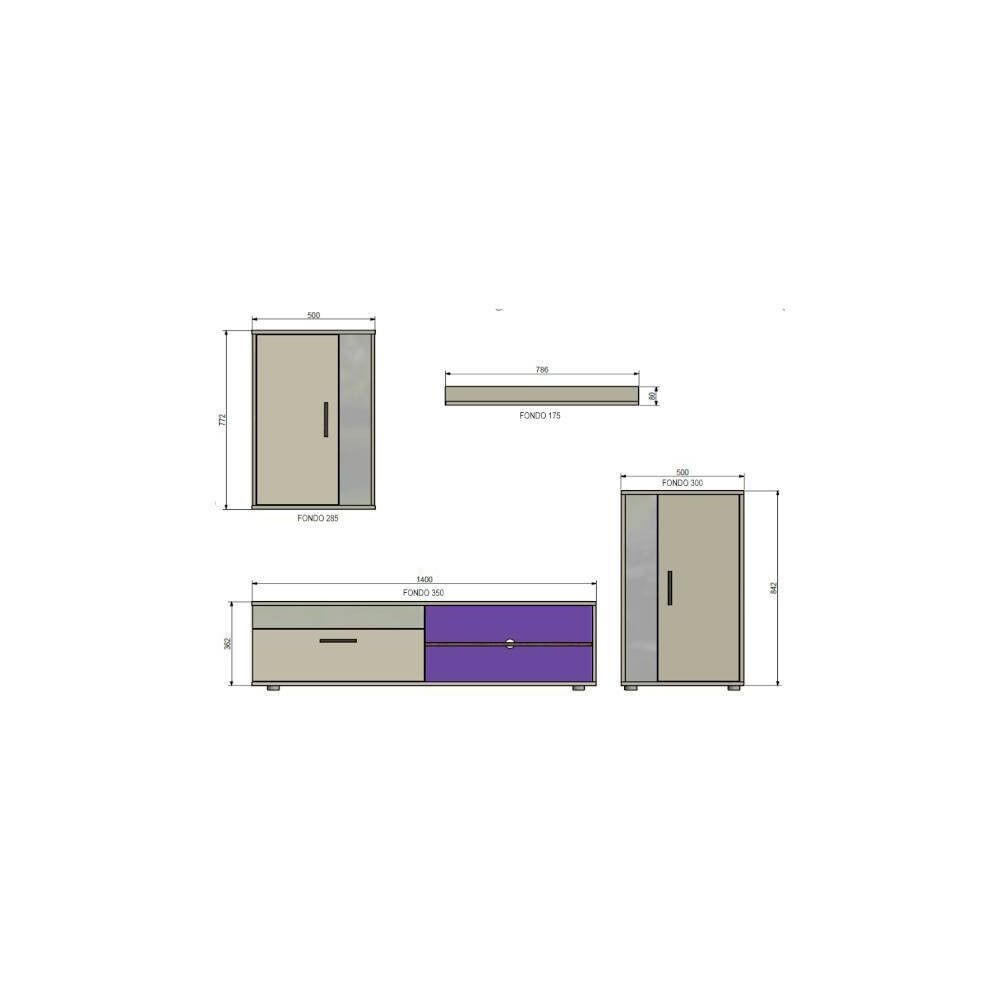 Mueble de Salón Modular Completo| Mueble para Televisión | Color Roble Nudoso y Negro