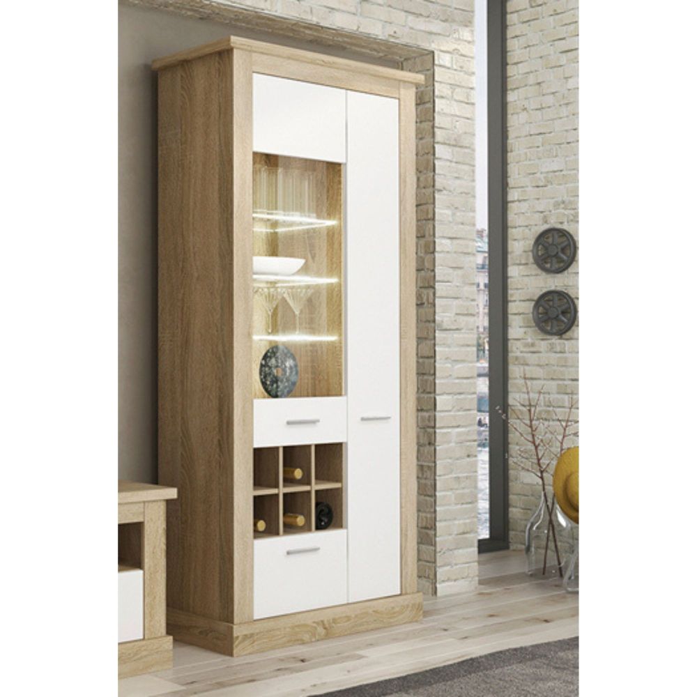 Mueble de Comedor, Mueble Salón, Acabado en Blanco y Cambria, Medidas: 297 cm (Ancho) x 201,6 cm (Alto) x 41,8 cm (Fondo)