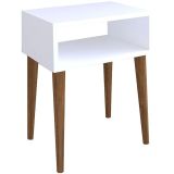 Mesita de Noche Blanca con Cajón y Patas de Madera - ¡Tamaño Ideal!