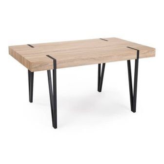 Mesa de Comedor o Cocina| MDF con Acabado Laminado Color Roble Sonoma | Patas Metálicas Negras | Medidas: 150 x 90 x 75 cm