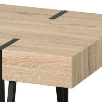 Mesa de Comedor o Cocina| MDF con Acabado Laminado Color Roble Sonoma | Patas Metálicas Negras | Medidas: 150 x 90 x 75 cm