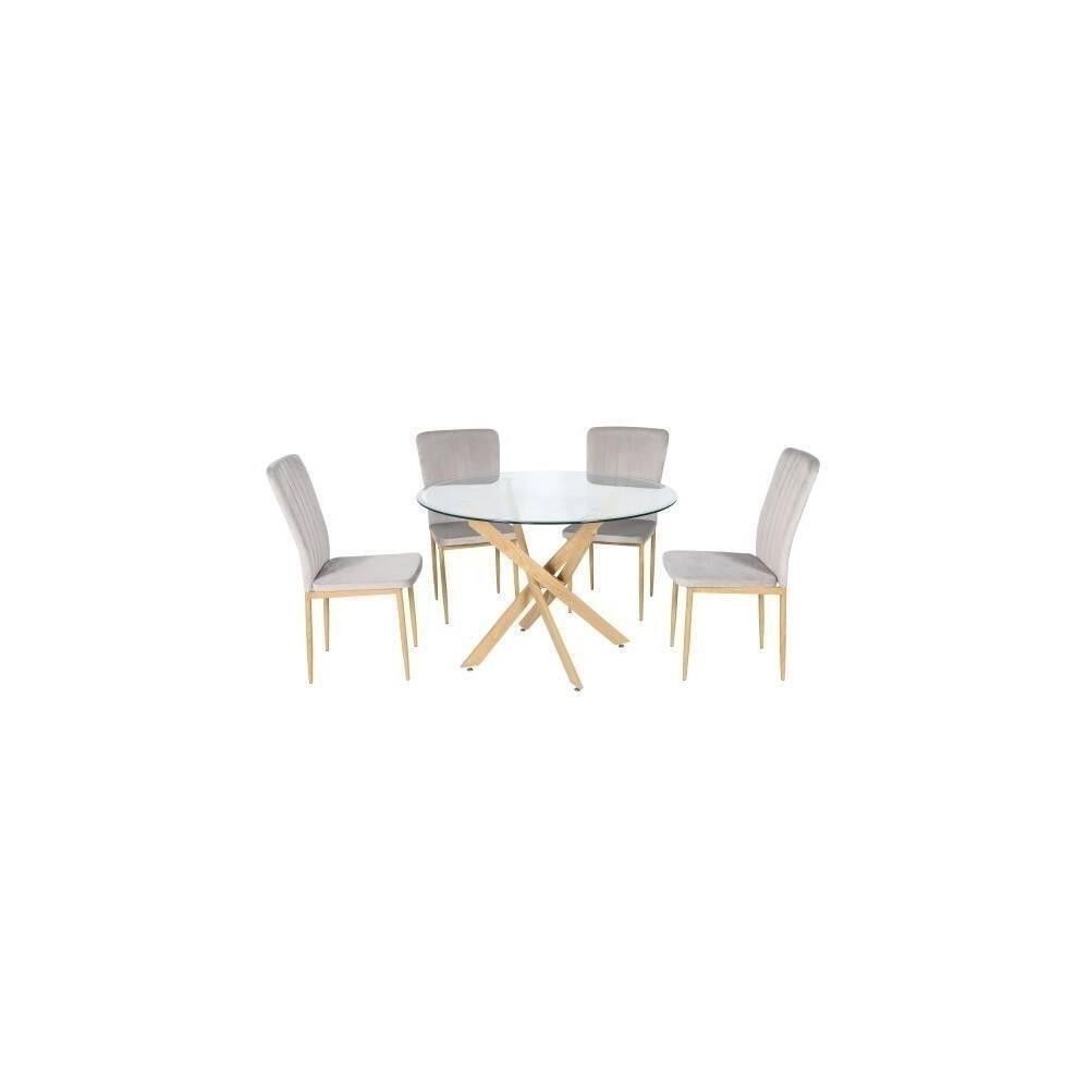 Mesa Redonda con Tapa de Cristal y Estructura Metálica Acabado Madera | Medidas: 110 x 73 cm