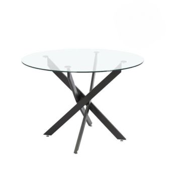 Mesa Redonda con Tapa de Cristal y Estructura Metálica Pata En Color Negro | Medidas: 110 x 73 cm