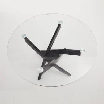 Mesa Redonda con Tapa de Cristal y Estructura Metálica Pata En Color Negro | Medidas: 110 x 73 cm