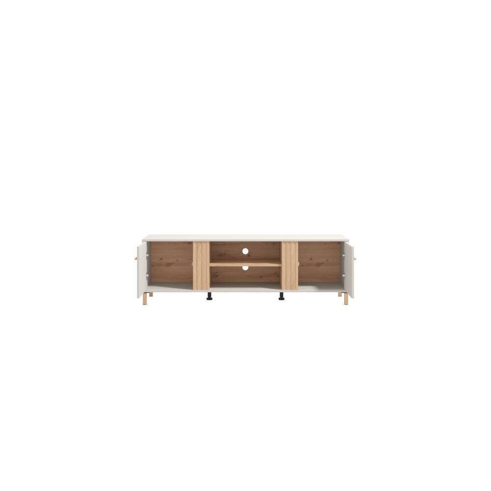 Mueble Mesa TV en Melamina Color Cashmere y Roble Artisan con 2 Puertas - Medidas 163,5x40x52 cm