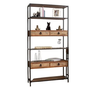 Estantería de Madera de Abeto con 4 Cajones y Estructura Metálica Negra- Medidas 90x36x182 cm