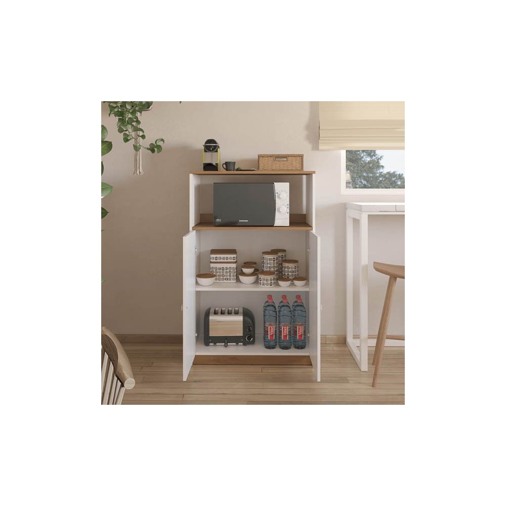 Mueble Auxiliar para Microondas | Color Blanco y Roble | 124 x 80 x 40 cm (alto x ancho x fondo)
