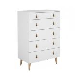 Cómoda con 5 Cajones, para Dormitorio, Acabado en Color Blanco, Medidas: 80 cm (Ancho) x 120 cm (Alto) x 48 cm (Fondo)