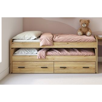 Cama Nido Juvenil Doble con Cajones de Almacenaje – Mauvella y Negro, 202,6 cm Largo x 98 cm Ancho x 72 cm Alto, Primera Calidad