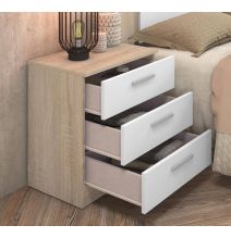 Mesita de Noche 3 Cajones, Acabado en Color Cambrian y Blanco, Medidas: 50 cm (La) x 34,6 cm (Fo) x 55 cm (Al)