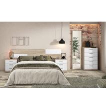 Mesita de Noche 3 Cajones, Acabado en Color Cambrian y Blanco, Medidas: 50 cm (La) x 34,6 cm (Fo) x 55 cm (Al)